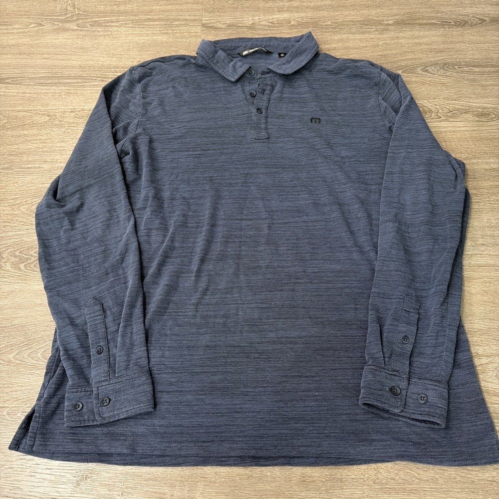 Travis Mathew Blue Heathered Sleeve Pullover Golf Polo Shirt Mens Small XXL